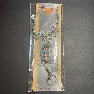 Zeal Silver Tone Colorful Gem Rhinestone Tassel Bracelet + Adjustable Ring